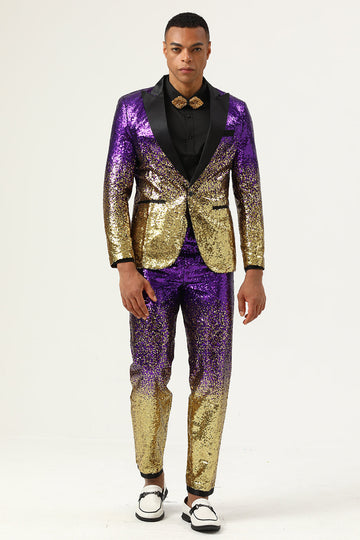Menn 2 Piece Ombre paljetter Purple Slim Fit Notched Lapel Prom Dresser